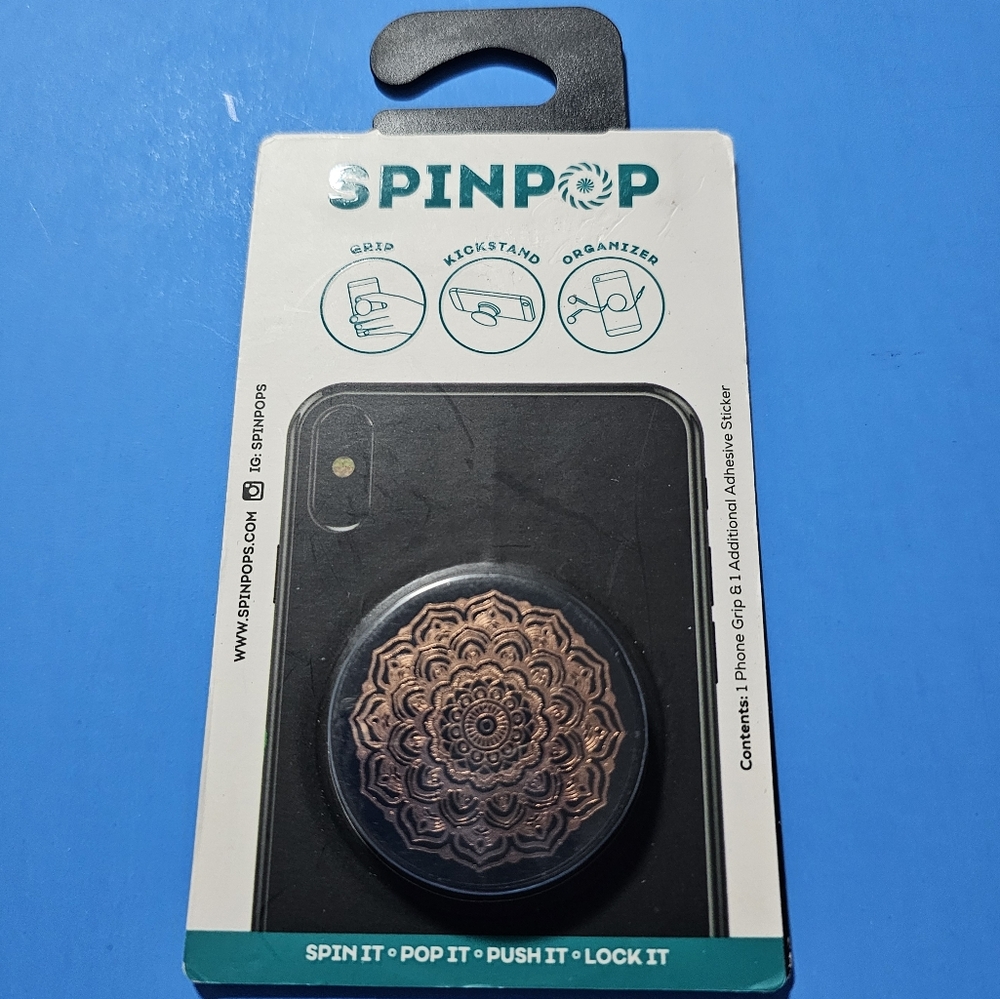SpinPop: Pop-Up Phone Holder & Stand - ROSE GOLD MANDALA